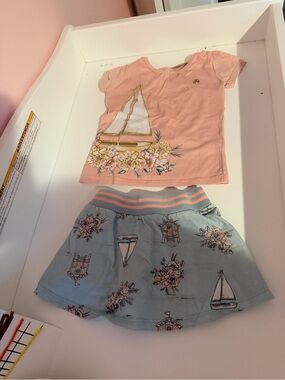 Girls' Pink Sailboat Tee & Light Blue Floral Sail Skirt Matching Set